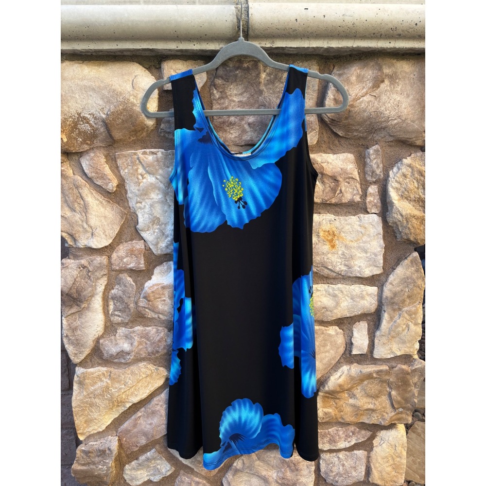 Vintage Napua Collection Sundress Medium Hawaii Floral Flowy Blue Black
